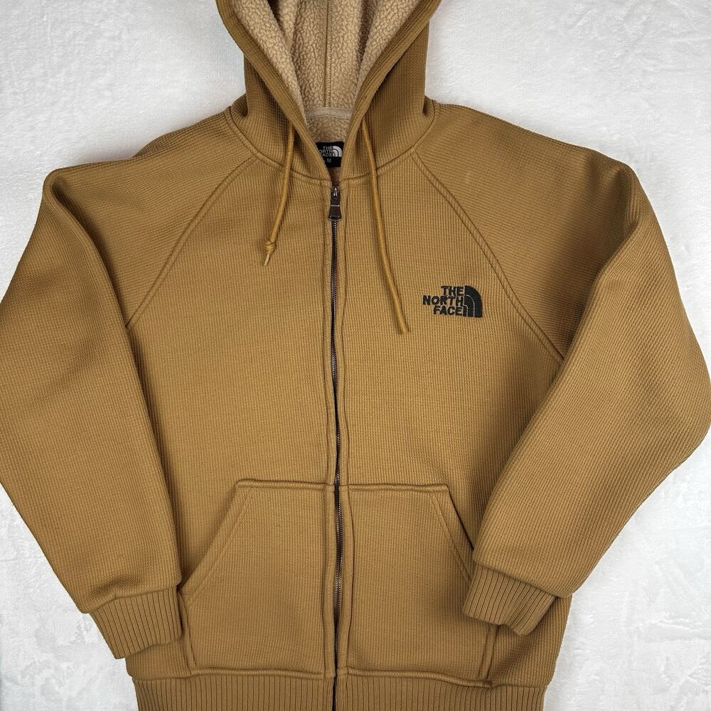 THE NORTH FACE TNF SHERPA LINED FULL ZIP MENS HOODIE SIZE M WAFFLE KNIT THERMAL